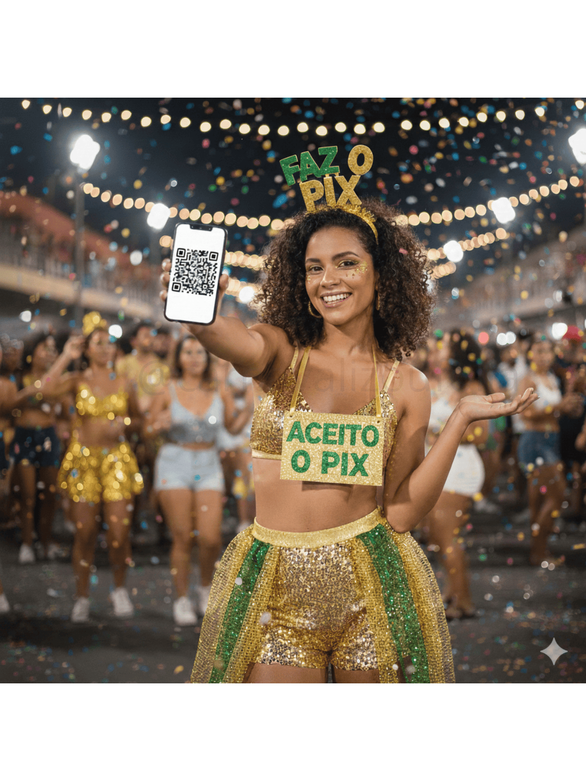 Kit Tiara Faz o Pix e Placa Aceito o Pix Carnaval
